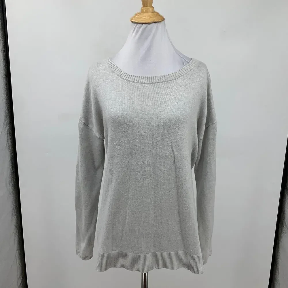 Lululemon Sweater Womens 8 Gray Well Being Open Knit Back Side Slits Pullover